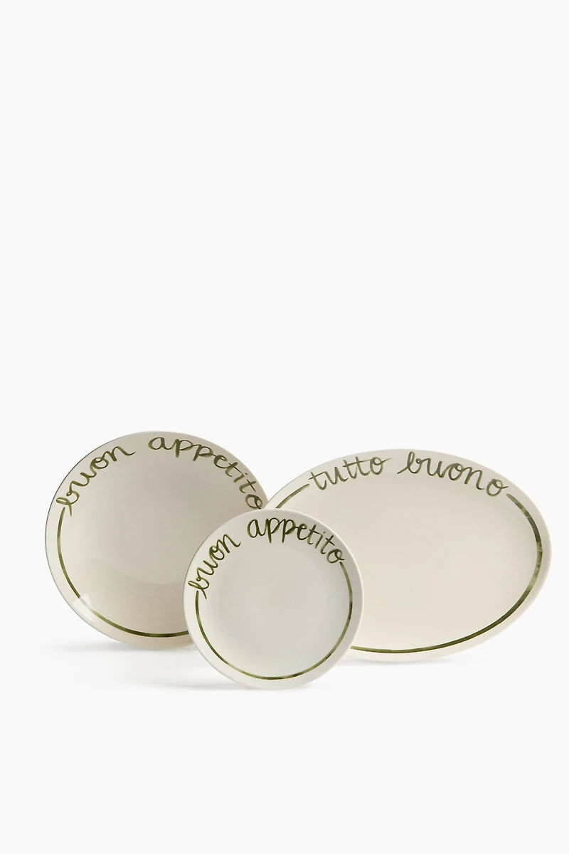 Porcelain Medium Plate with Text Motif