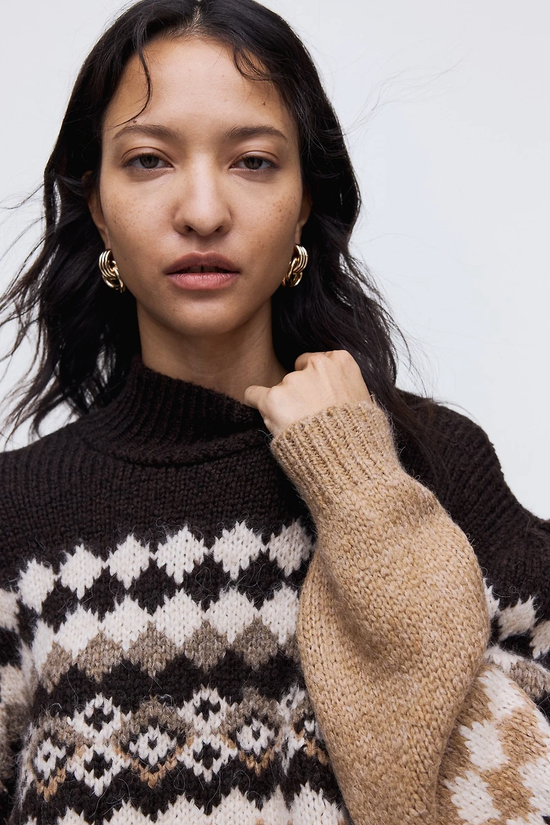 Jacquard-Knit Mock Turtleneck Sweater