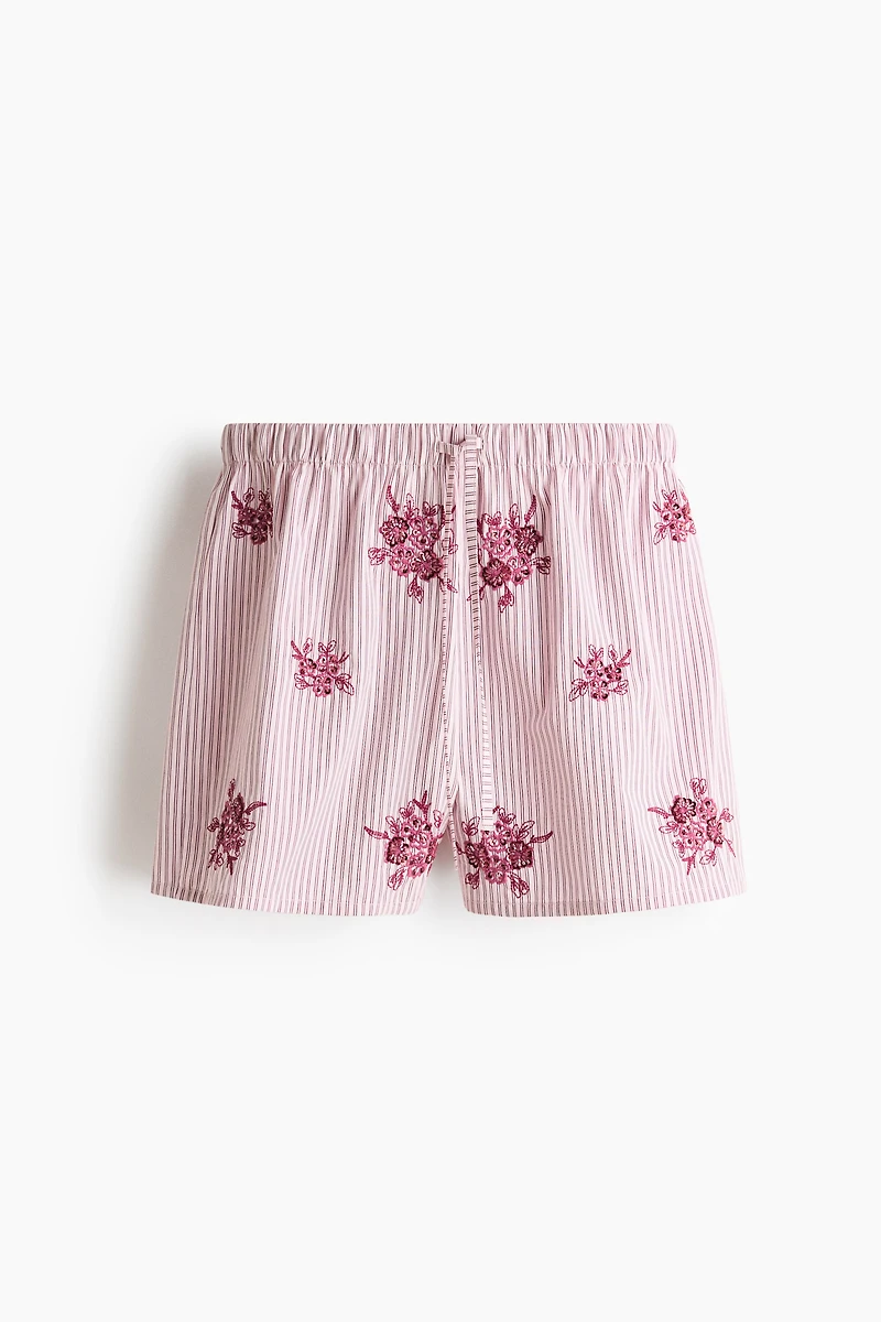 Embellished Cotton Poplin Pajama Shorts