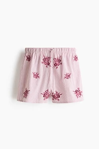 Embellished Cotton Poplin Pajama Shorts