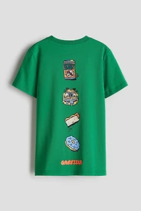 Print-motif cotton T-shirt