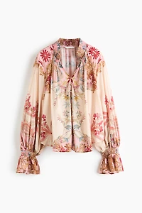 Button-Front Balloon-Sleeved Blouse