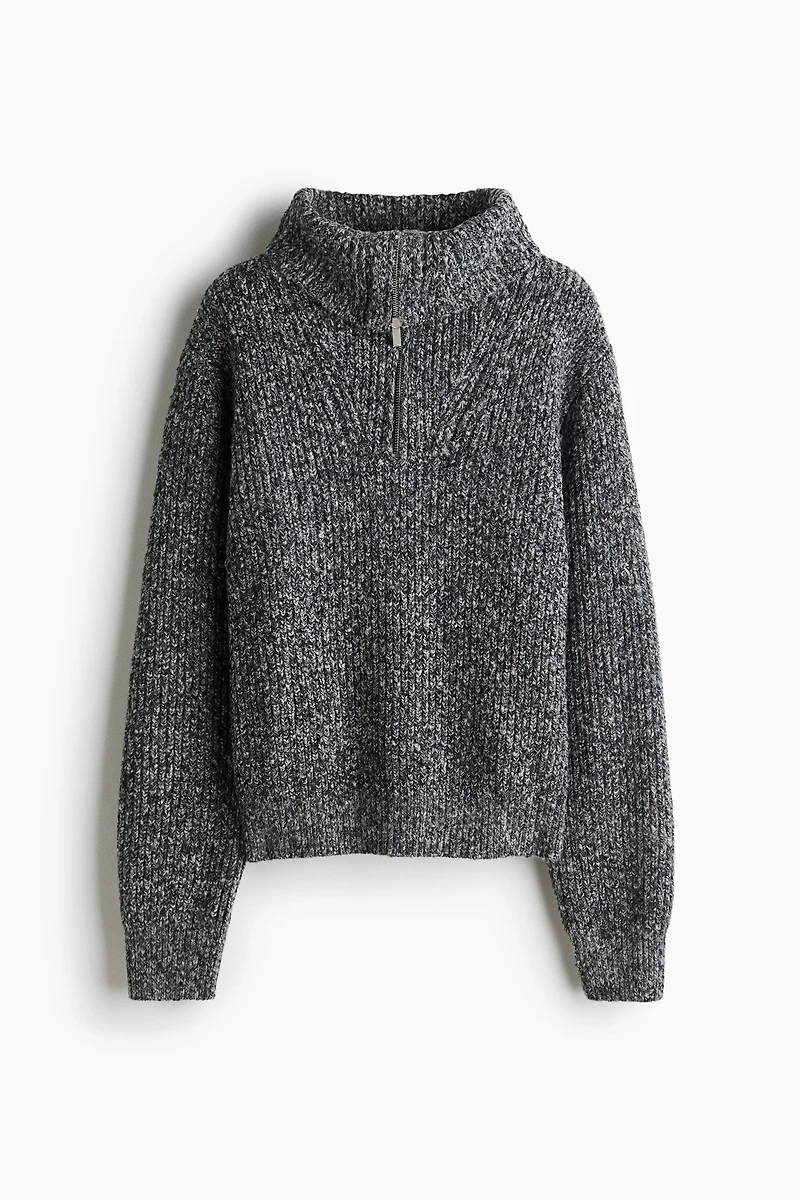 Chandail tricot côtelé avec col à fermeture éclair