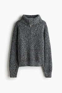 Chandail tricot côtelé avec col à fermeture éclair