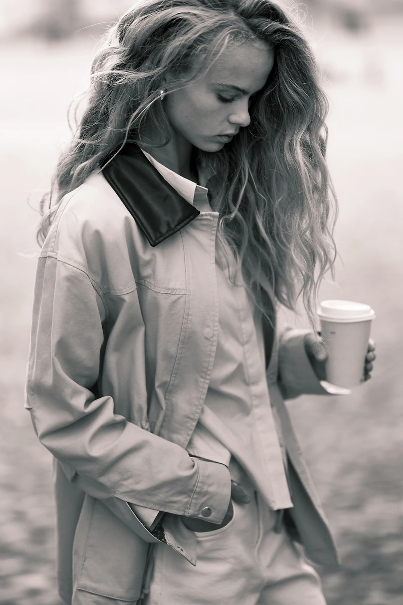 Coated-Collar Twill Jacket