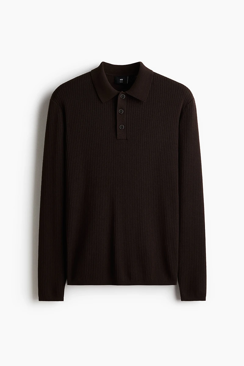 Slim-Fit Rib-Knit Polo Shirt