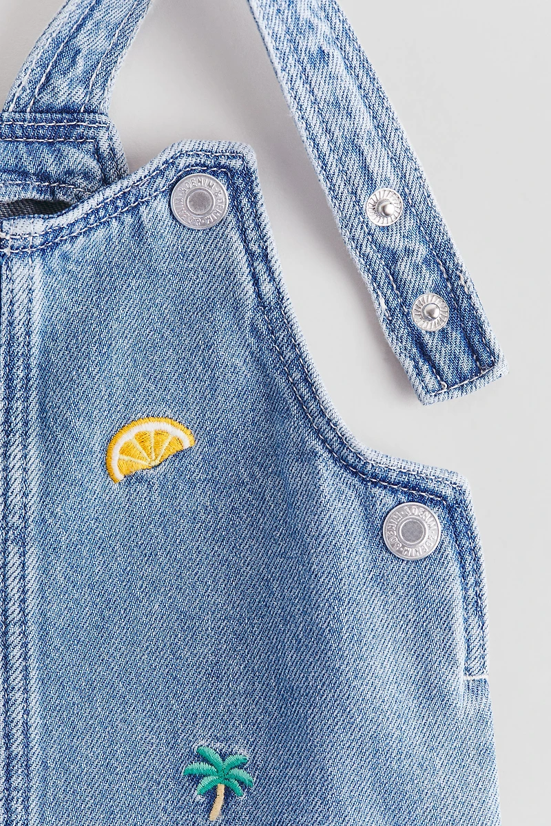 Embroidered-Detail Denim Overall Dress