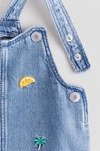 Embroidered-Detail Denim Overall Dress