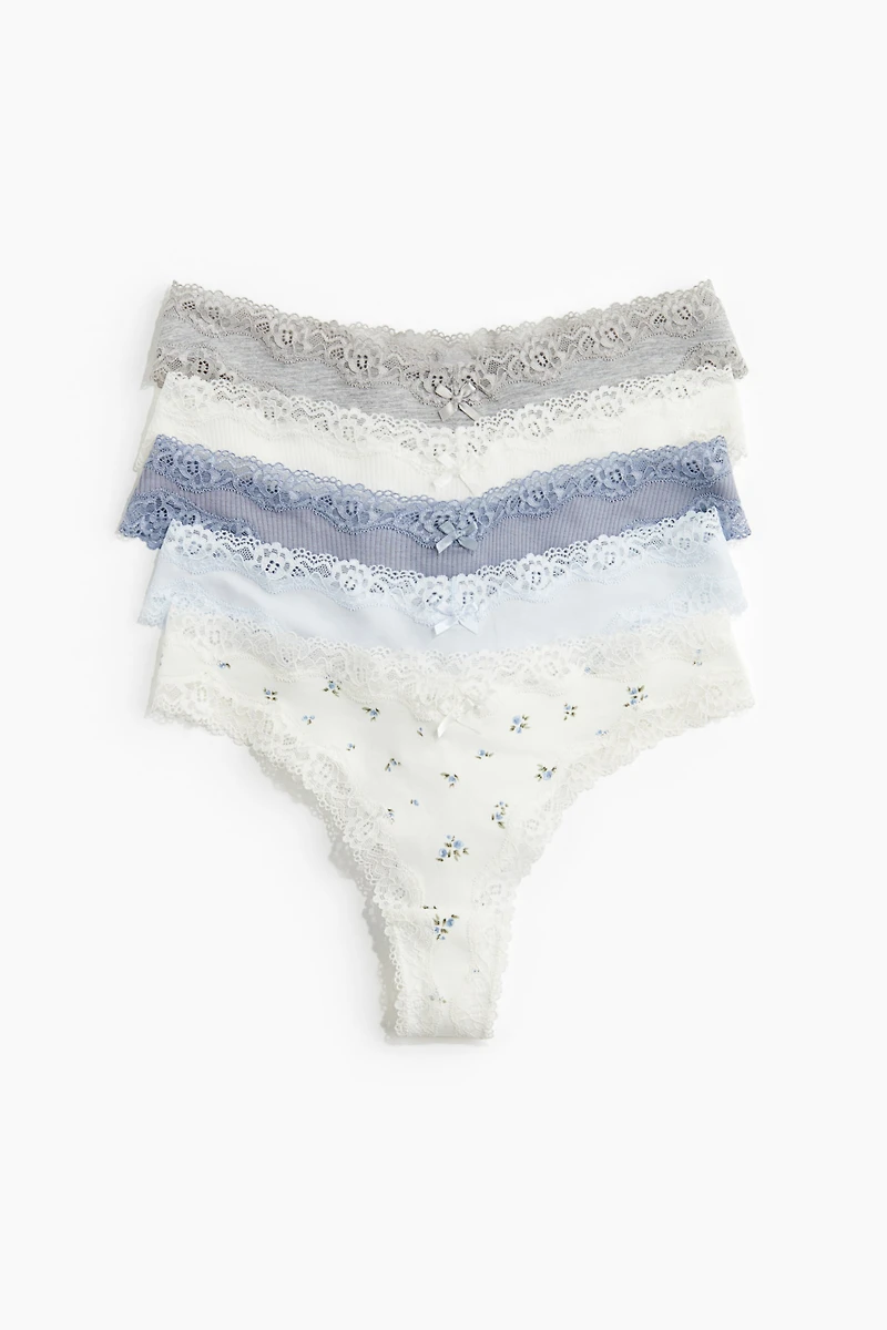 Lot de 5 culottes Brazilian en coton et dentelle