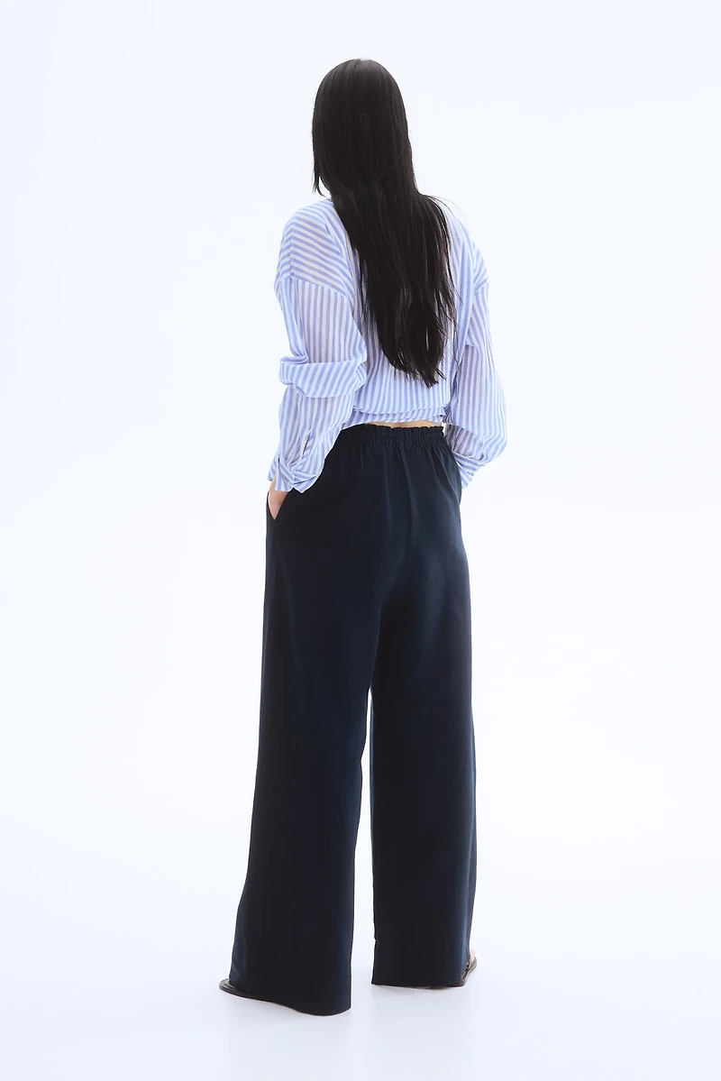 Wide-Leg Linen-Blend Pants