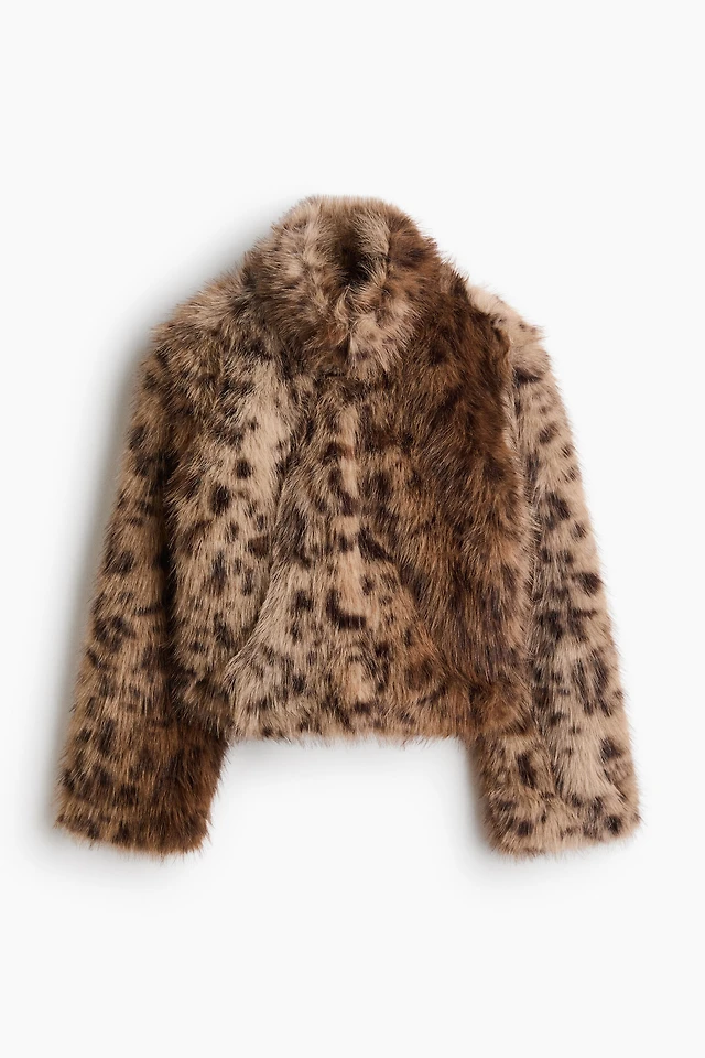 Fluffy Jacket with Funnel Collar