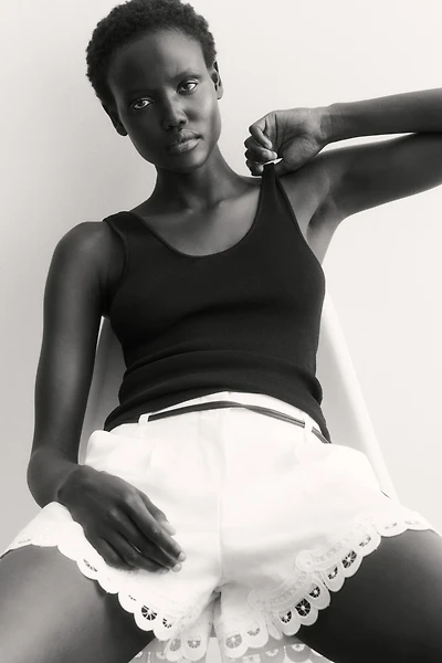 Short en lin mélangé avec ceinture