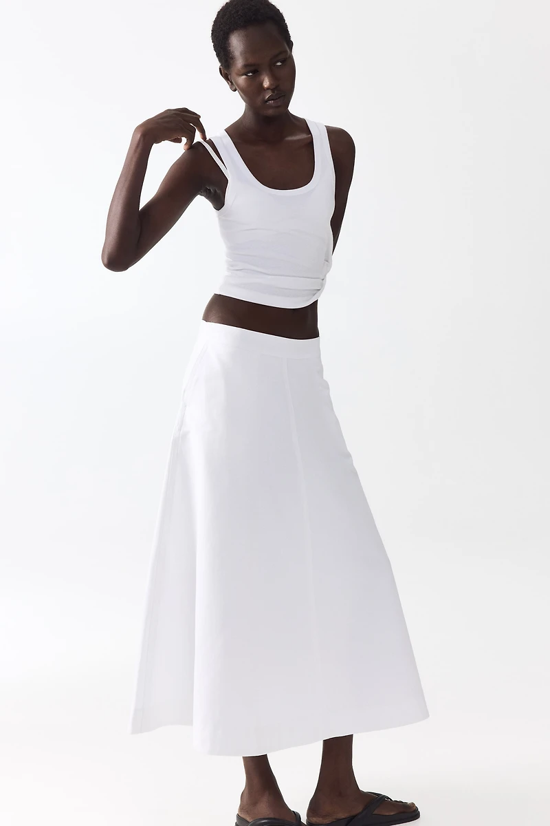 Cotton Twill Midi Skirt