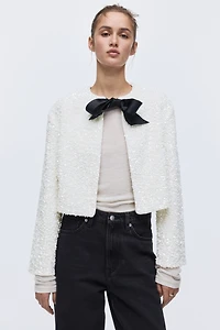 Tie-Detail Sequined Jacket