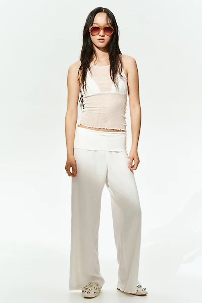 Pantalon en lin mélangé avec ceinture repliée