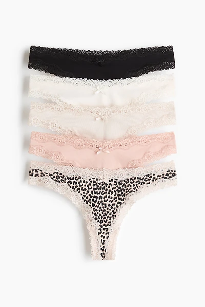 Lot de 5 culottes Brazilian en coton et dentelle