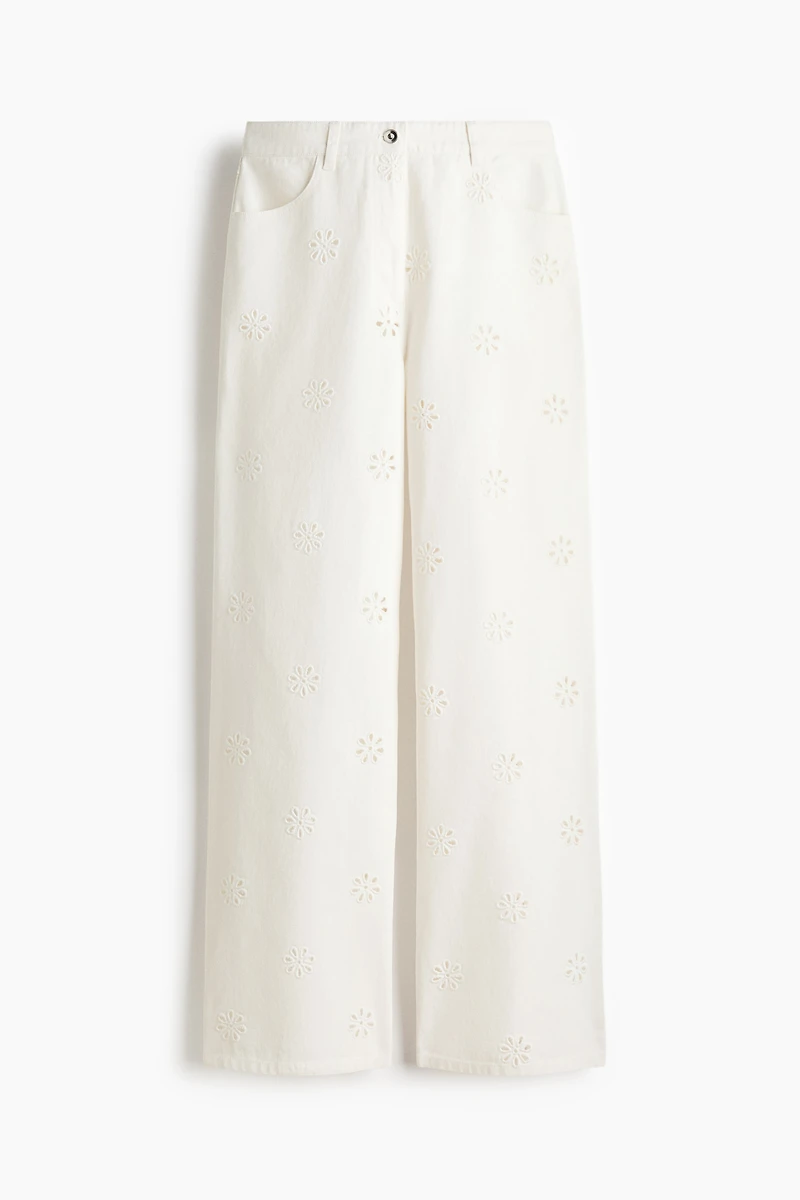 Eyelet-Embroidered Twill Pants