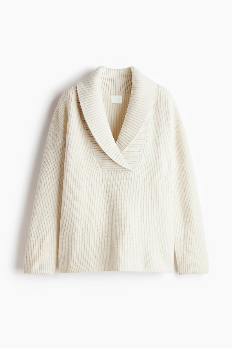 Rib-knit shawl-collar jumper