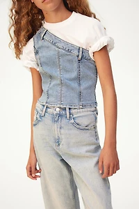 Denim One-Shoulder Top