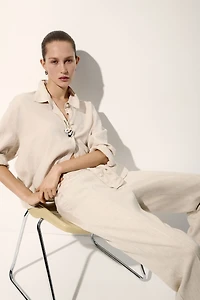 Linen-Blend Dress Pants