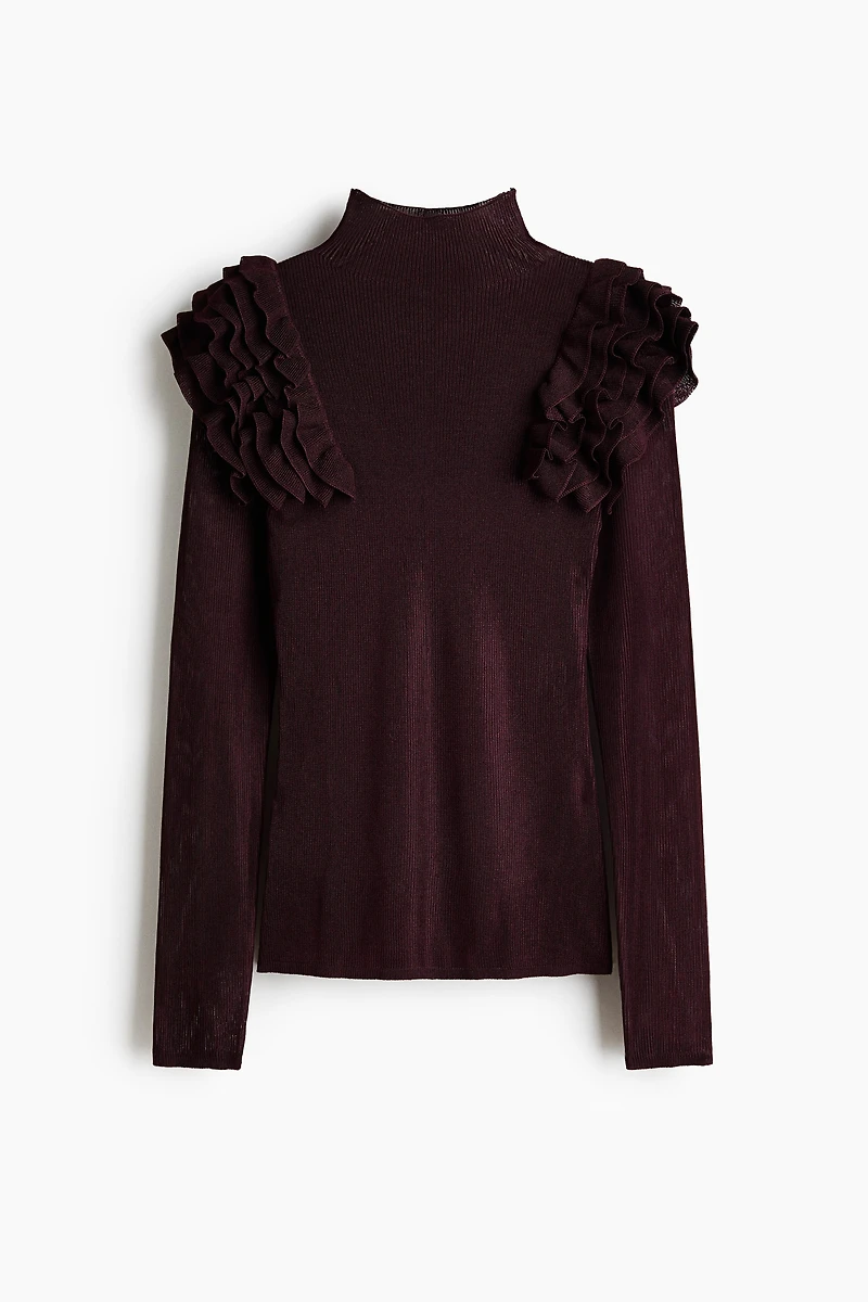 Ruffle-Detail Mock Turtleneck Top