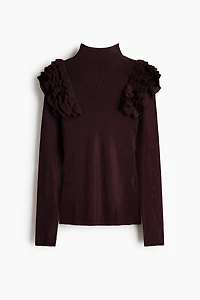 Ruffle-Detail Mock Turtleneck Top