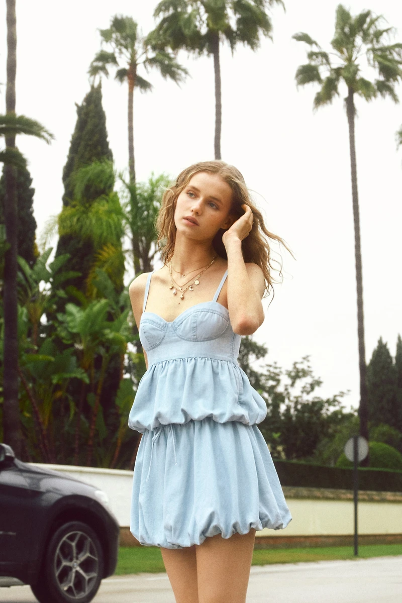 Bubble-Hem Denim Skirt