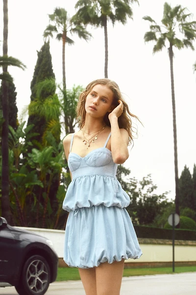 Bubble-Hem Denim Skirt