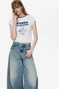 Linen-Blend Print-Motif T-Shirt