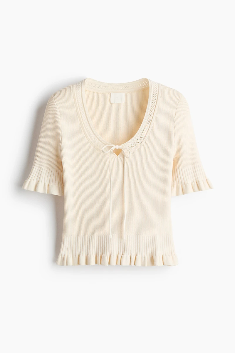 Haut à volants en tricot côtelé