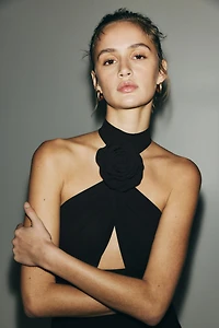 Halterneck Dress with Rose Appliqué