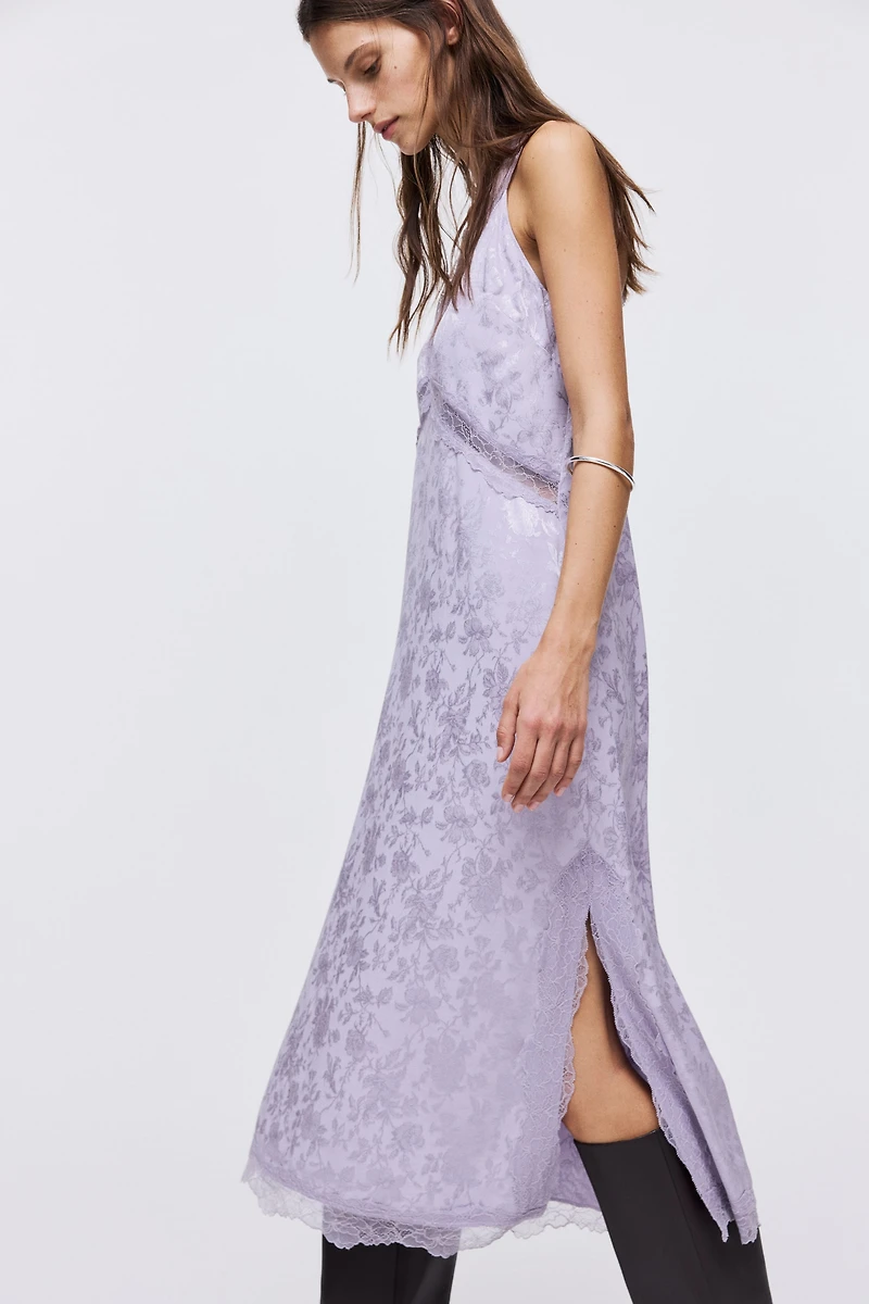 Jacquard-Weave Dress with Lace Insets