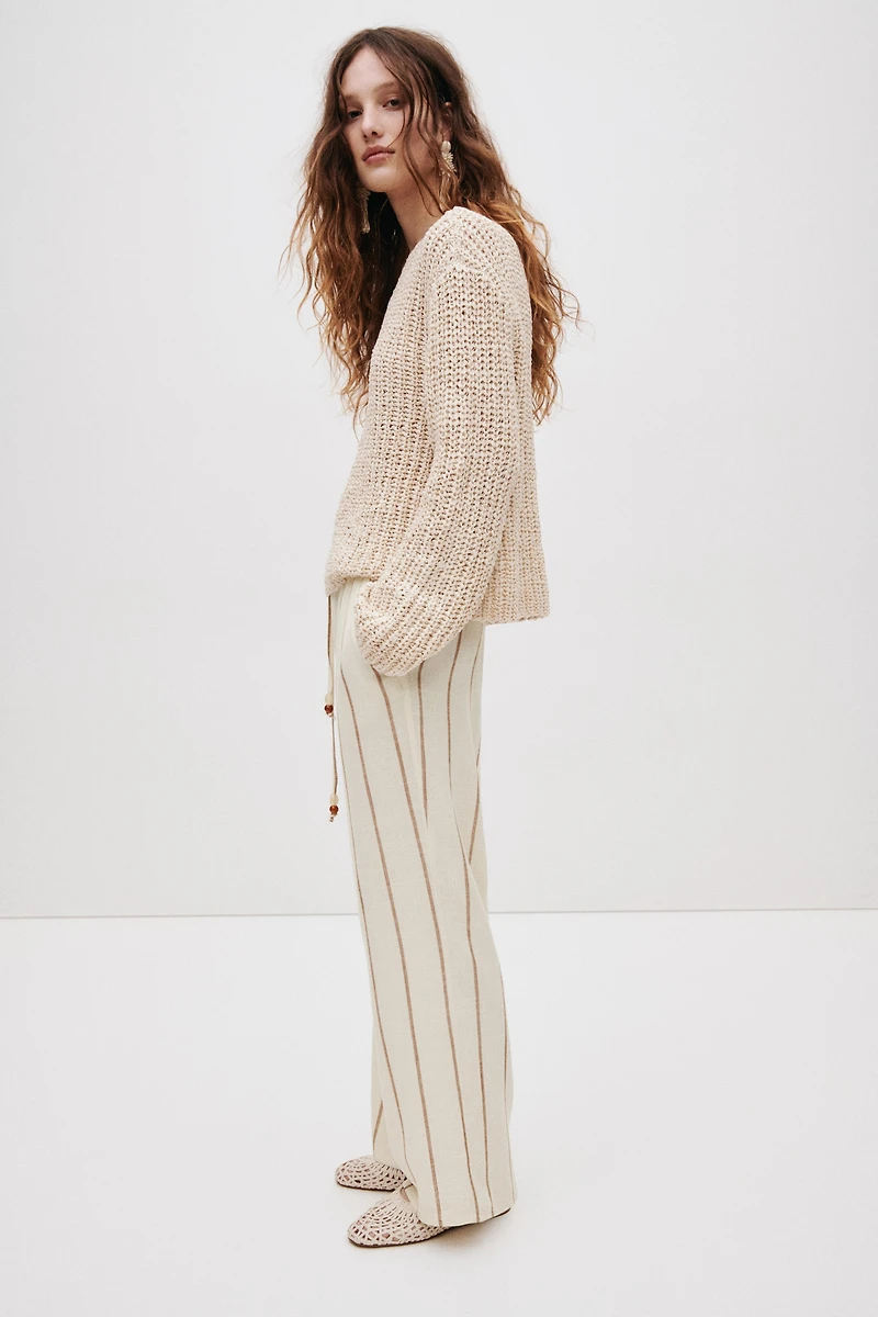 Linen-Blend Drawstring Pants
