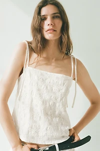Jacquard-Weave Tie Shoulder Strap Top