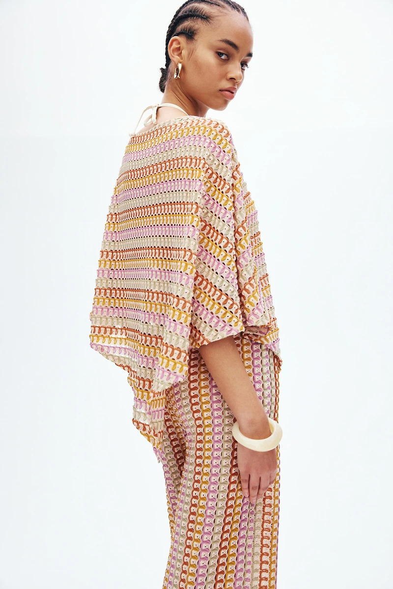 Crochet-Look Cape Top