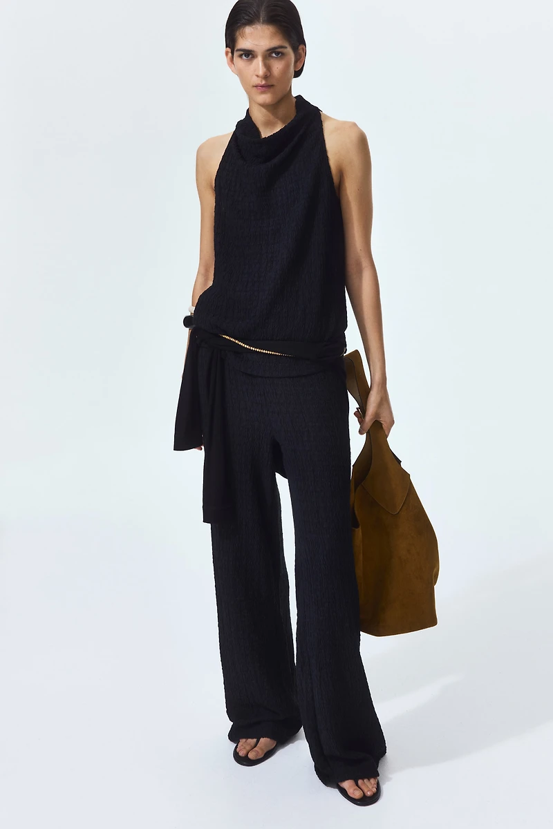 Crinkled Cowl-Neck Top