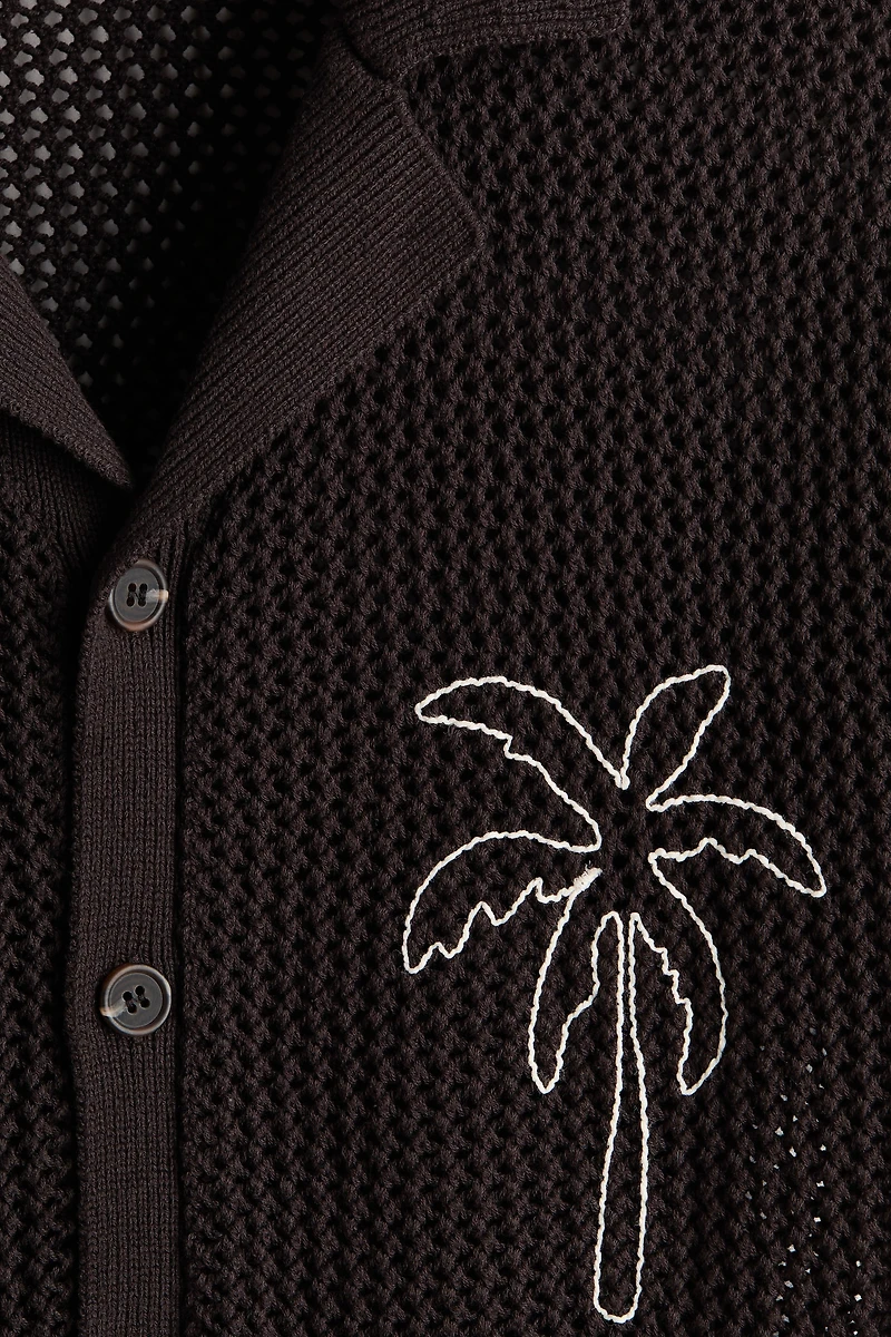 Chemise à col cubain décontractée en tricot ajouré