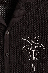Chemise à col cubain décontractée en tricot ajouré