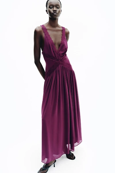 Lace-Inset Chiffon Dress