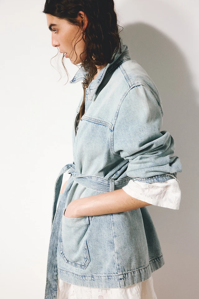 h&m tie belt denim dress Women's Denim blue MAMA Tie-belt denim dress