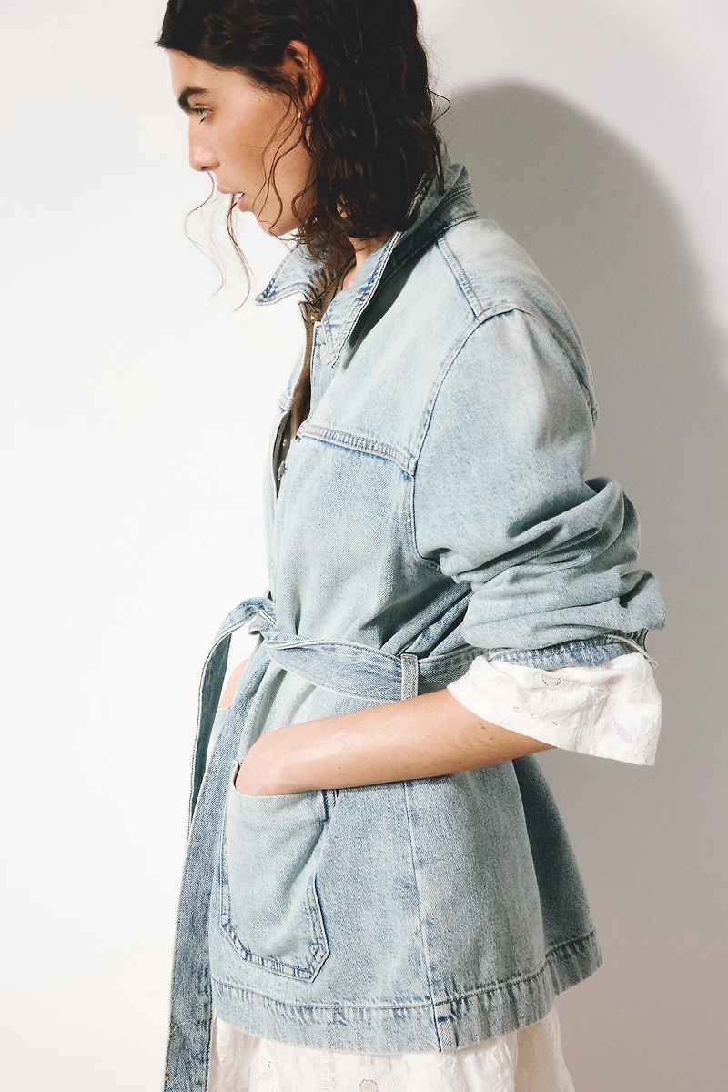 Tie-Belt Denim Jacket