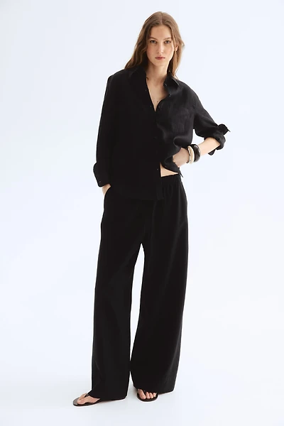 Wide-Leg Linen-Blend Pants