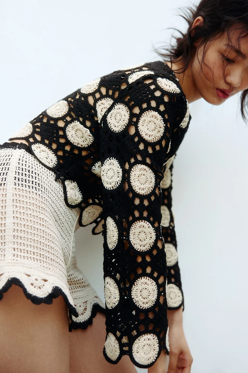 Crochet-look hole-knit top