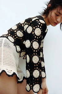 Crochet-look hole-knit top