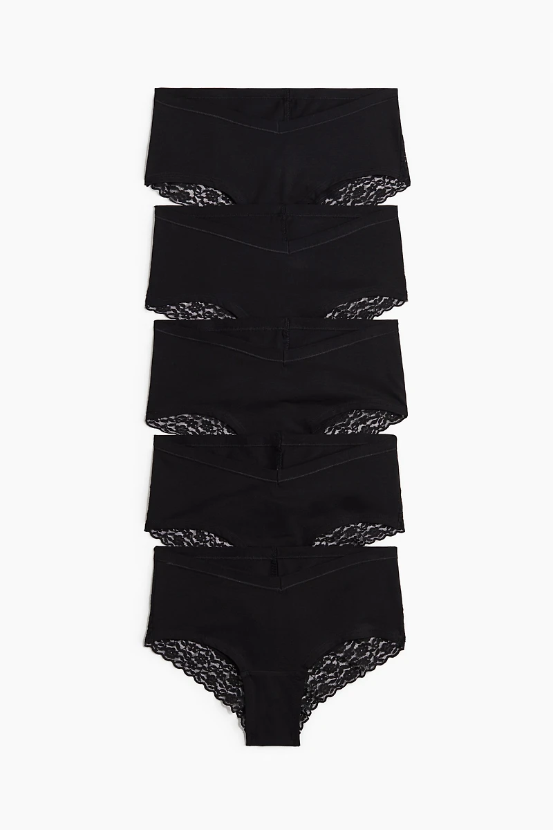 MAMA 5-pack lace-trimmed cotton hipster briefs