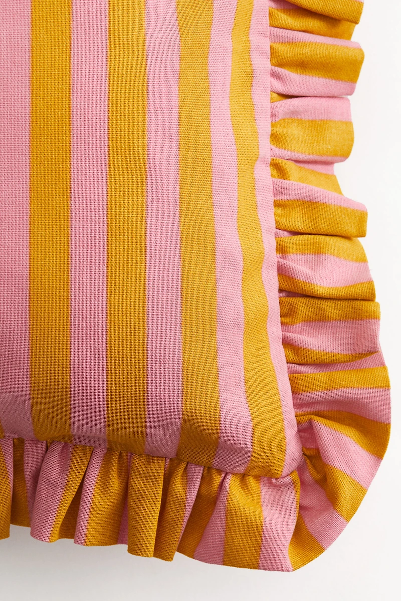 Ruffle-Trimmed Cotton Cushion Cover