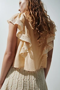 Lace-Trimmed Flounced Blouse