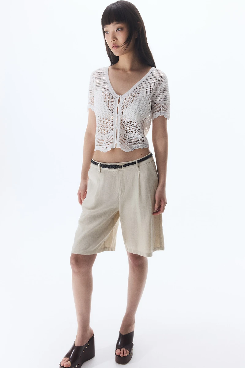 Knee-Length Linen-Blend Shorts