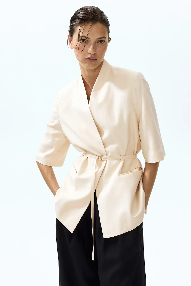 Short-Sleeved Linen-Blend Jacket