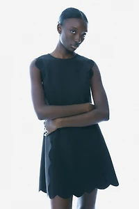 Scalloped Twill Dress